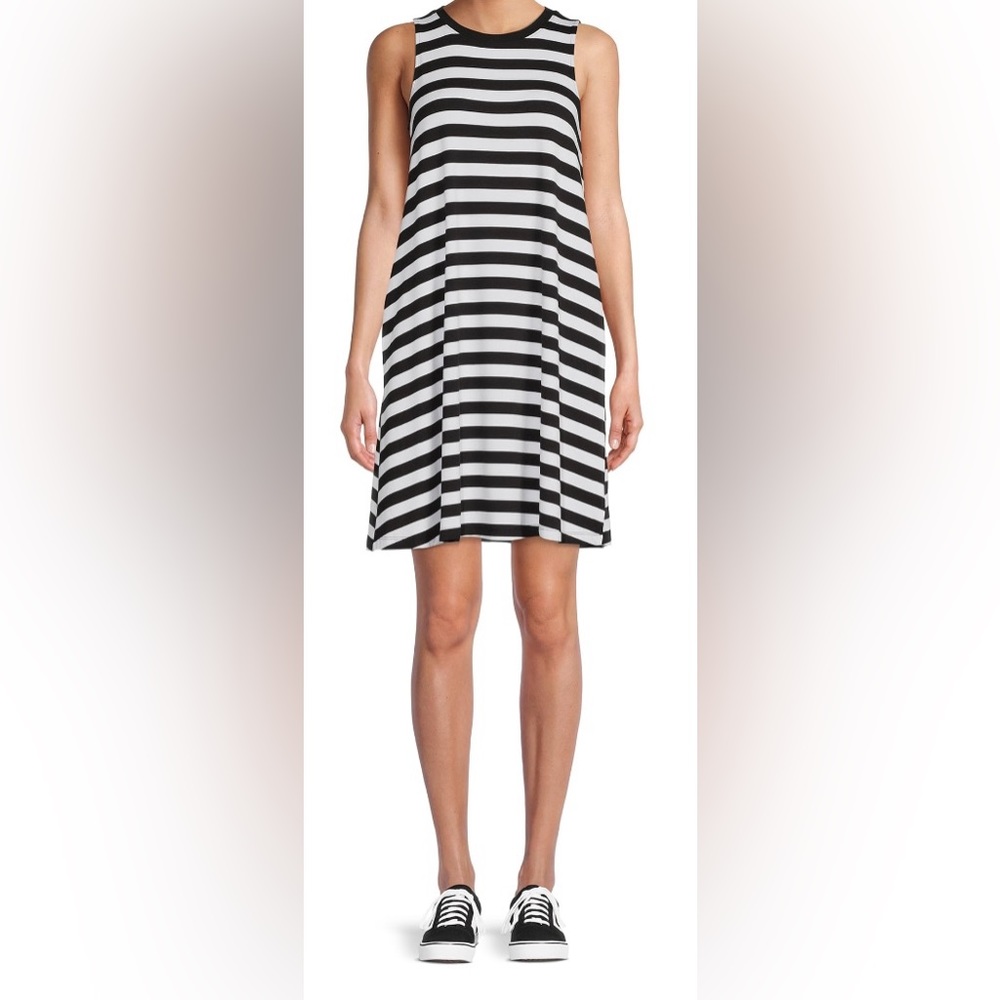 Time and Tru Black and White striped sleeveless knit dress
